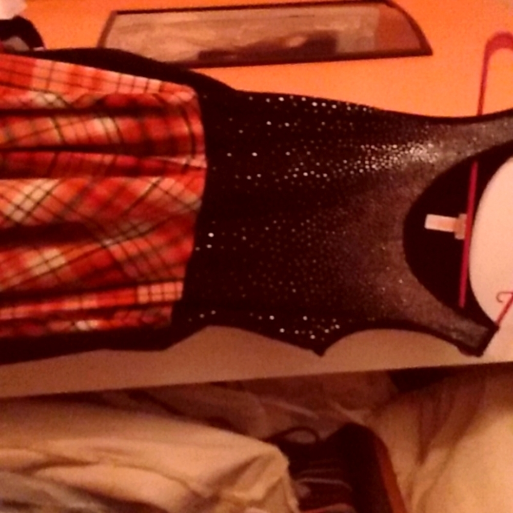 Justice Black and Red skater dress with glittery bodice and black bow. Size 16